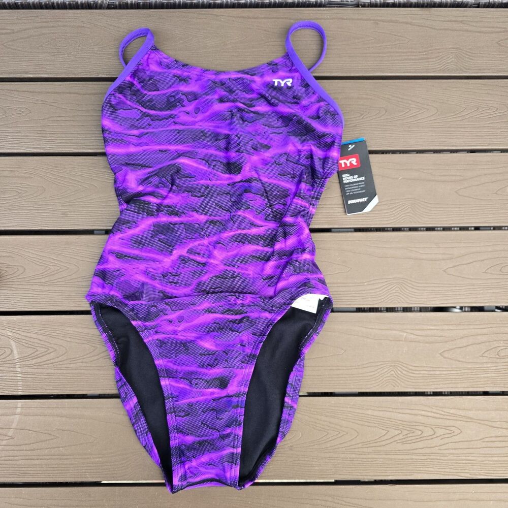 TYR Women's Durafast Purple Lambent Cutoutfit One Piece Swim Size 30 New